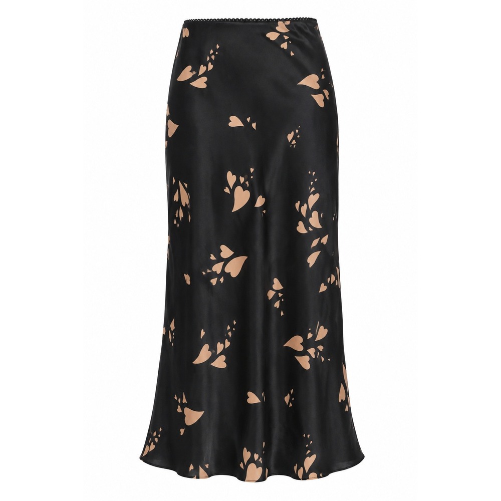 Reformation Layla Silk Midi Skirt Black Tan Heart Petal 0